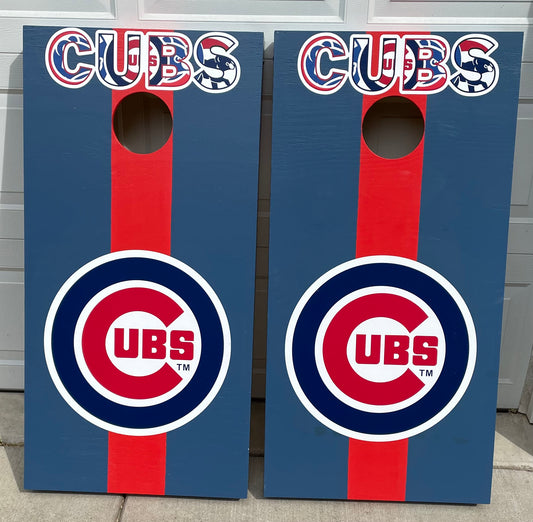 Cubs w/blue & Red stripe Cornhole set (Official Size)