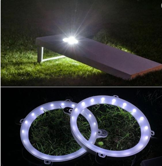 LED bright lights can be installed with 4 screws. They are mounted inside the hole to brighten up night play. The lights will not hinder play since they are inside the hole. (2) AA batteries operate the lights & there is a switch to turn them on/off.